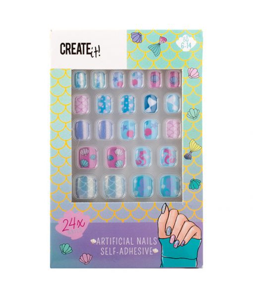 Τεχνητά νύχια παιδικά - εφηβικά σχέδια γοργόνες σε μπλε, μωβ, ροζ χρώματα